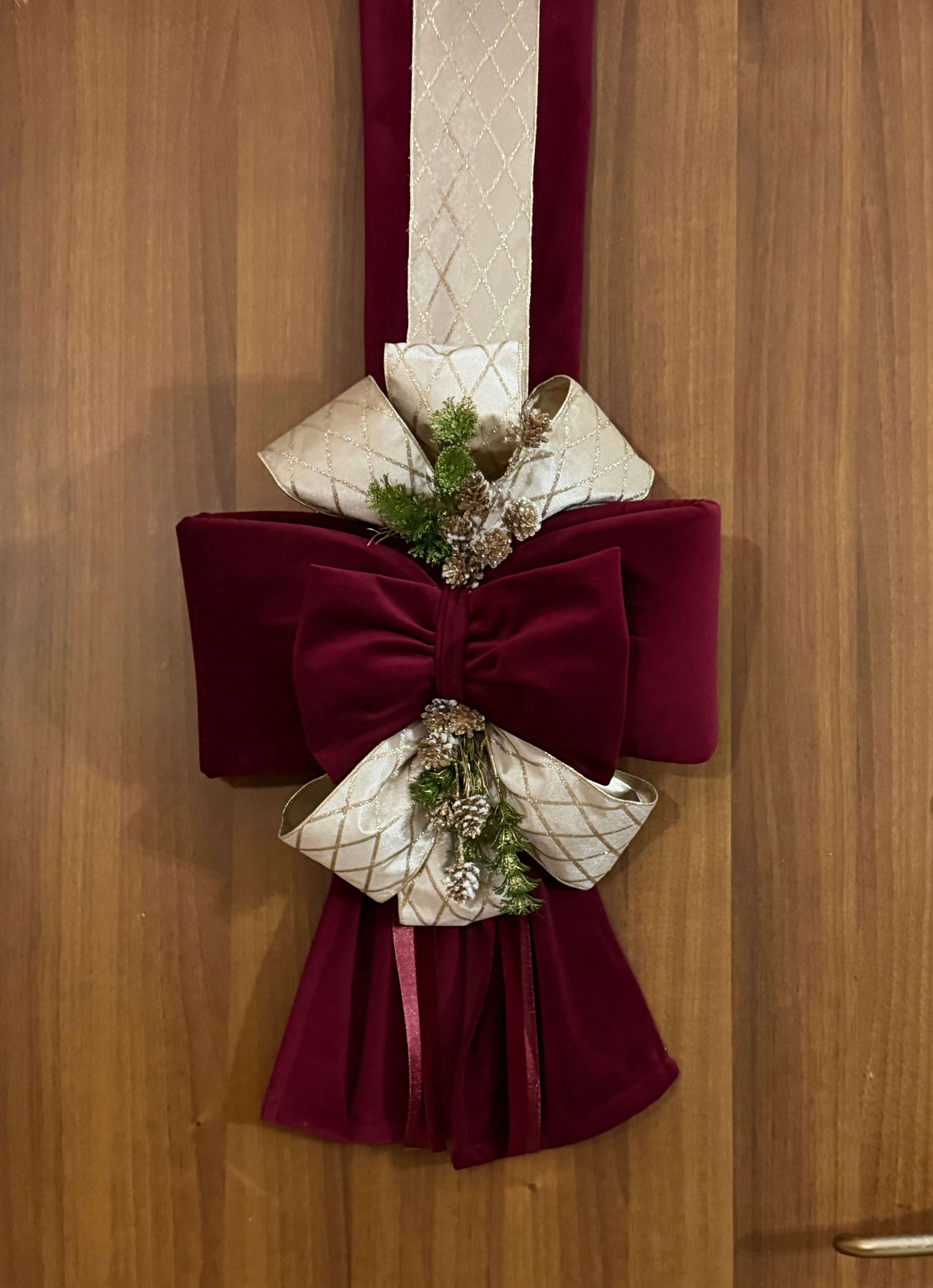 Doppio fiocco in velluto Anna bordeaux