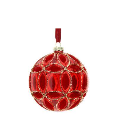 Sfera Vetro Soff.Dec.Fiore Dia.8Cm Rossa