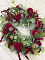 Ghirlanda con fiocchetti e palline in velluto borgogna