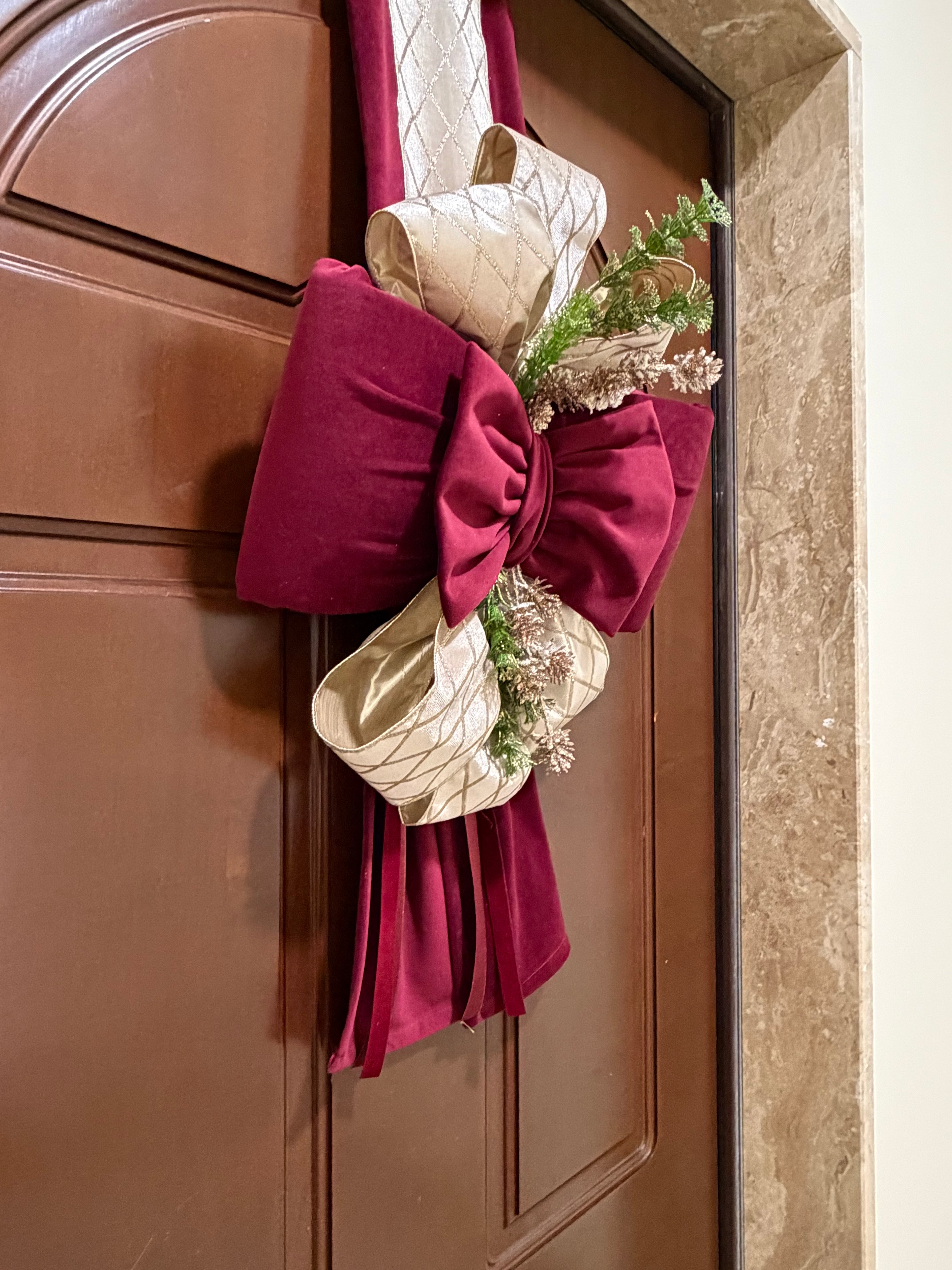 Doppio fiocco in velluto Anna bordeaux