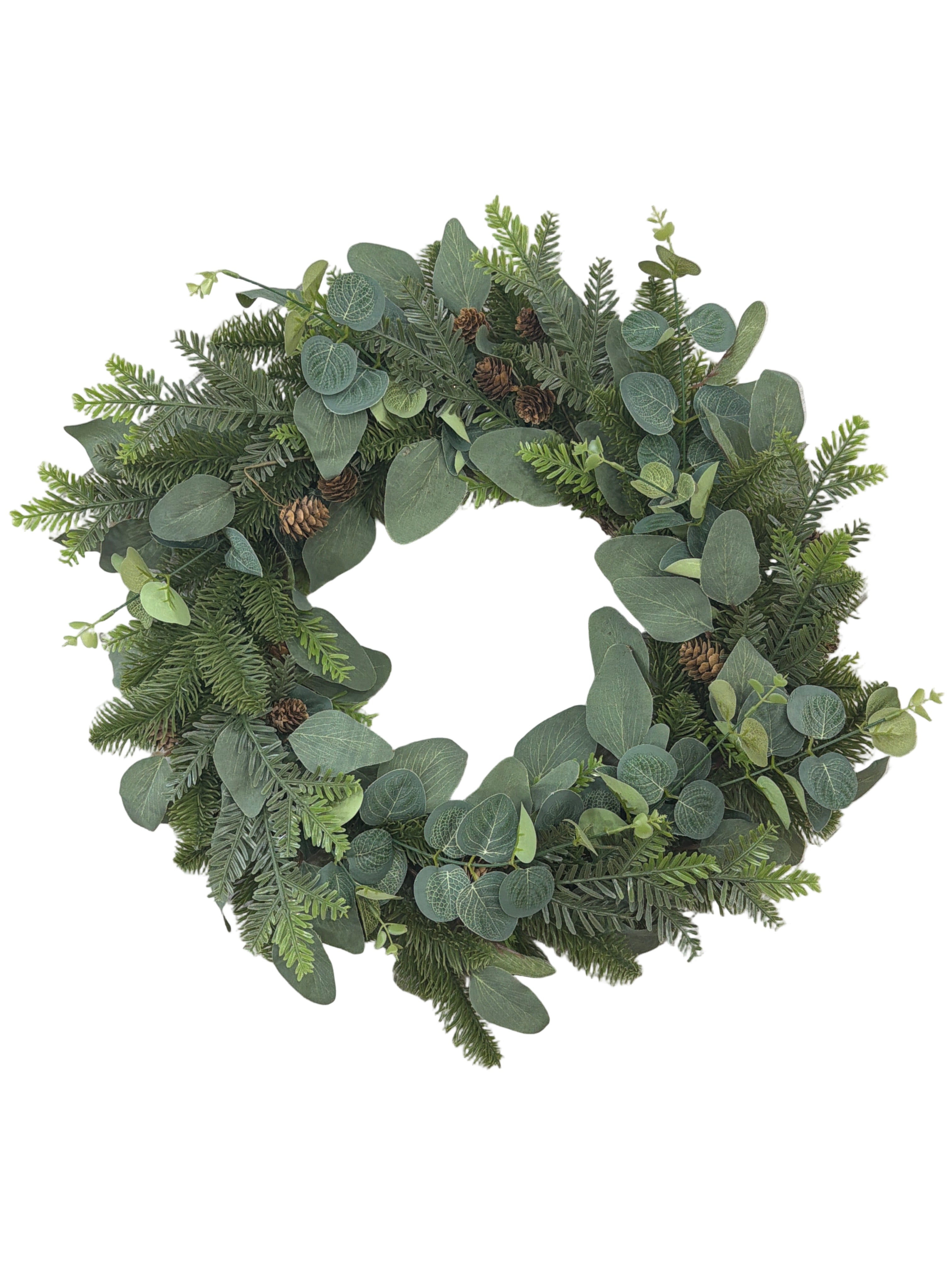 Corona d68 con pigne e foglie verdi