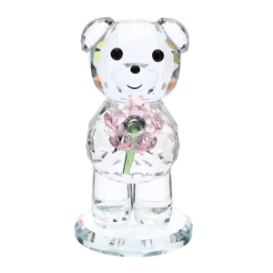 ORSETTO CRISTALLO 14CM C/FIORE ROSA