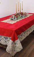Tovaglia in velluto rosso e pizzo oro