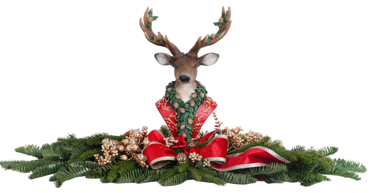 CENTROTAVOLA CON MEZZOBUSTO RENNA E DECORI NATALIZI L 80 CM