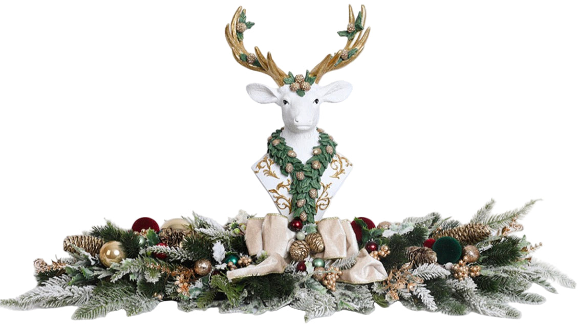 CENTROTAVOLA CON MEZZOBUSTO RENNA E DECORI NATALIZI L 85 CM