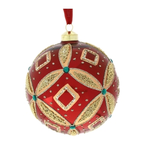 SFERA VETRO SOFF.DEC.ROMBO ROSSA - Ø12cm