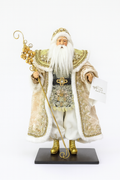 BABBO NATALE SU BASE IN LEGNO, AVORIO ORO H 46 CM