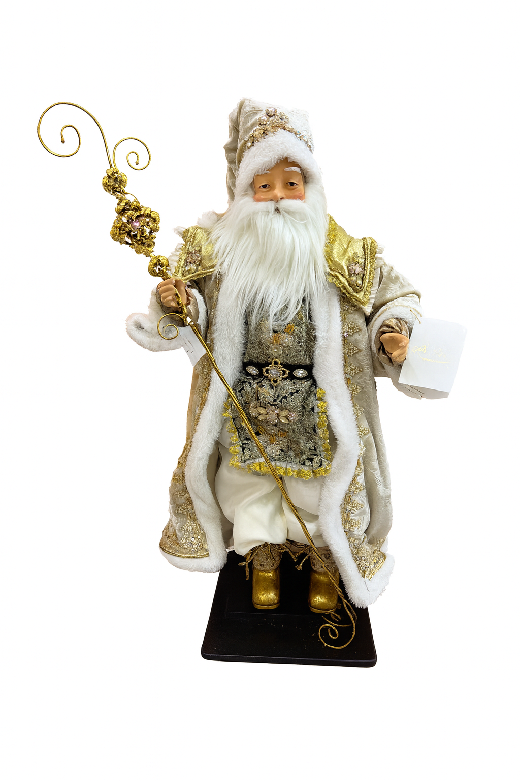 BABBO NATALE SU BASE, AVORIO ORO H 64 CM