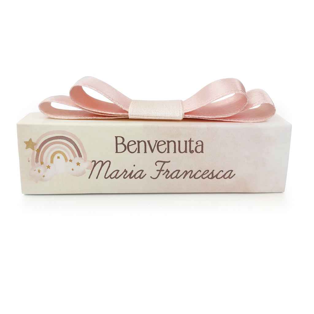 scatolina personalizzata con 5 confetti al cioccolato 7x3