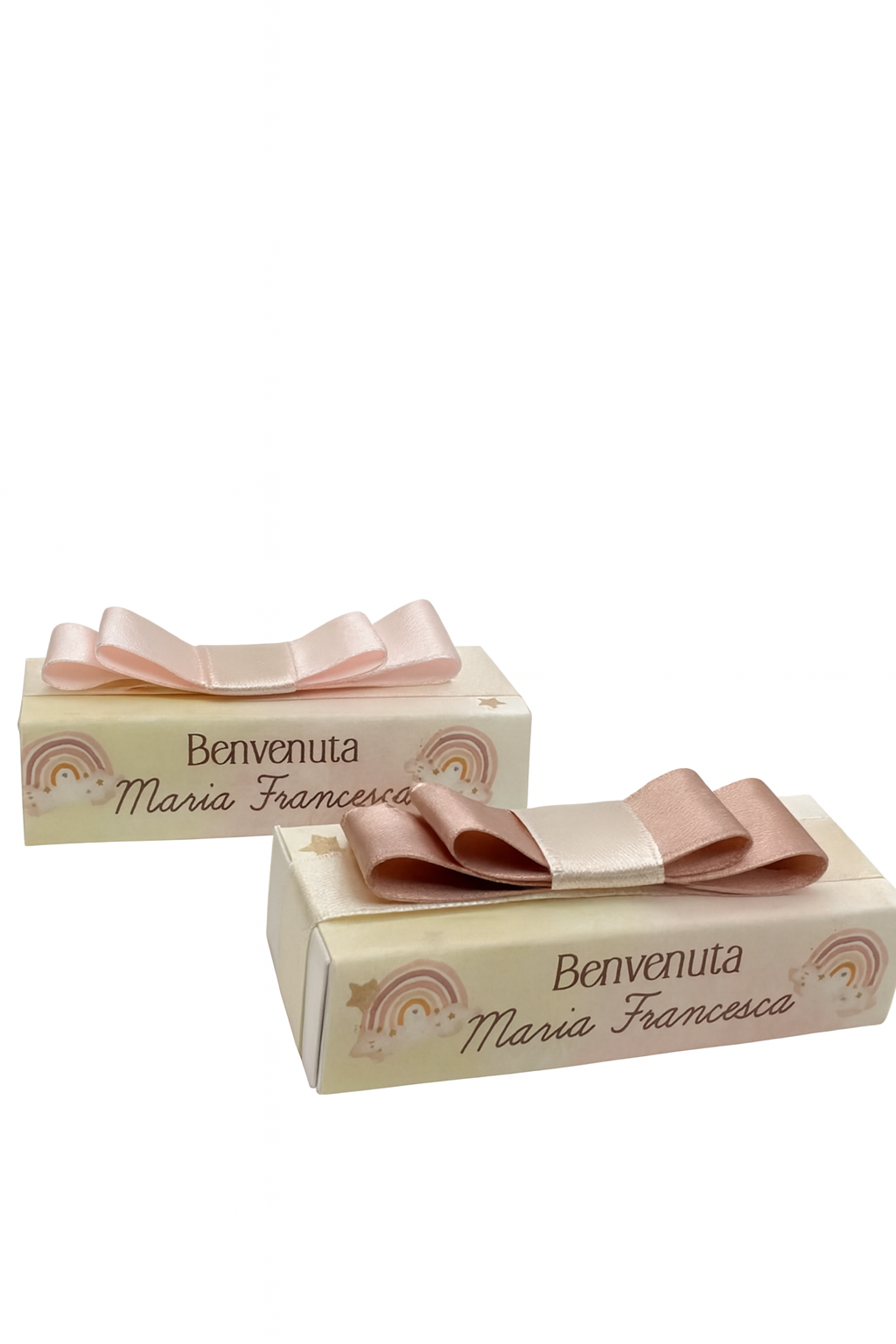scatolina personalizzata con 5 confetti al cioccolato 7x3
