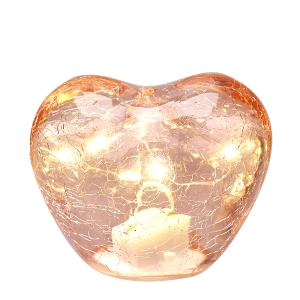 CUORE VETRO CRACK ROSA LUCE LED 8CM