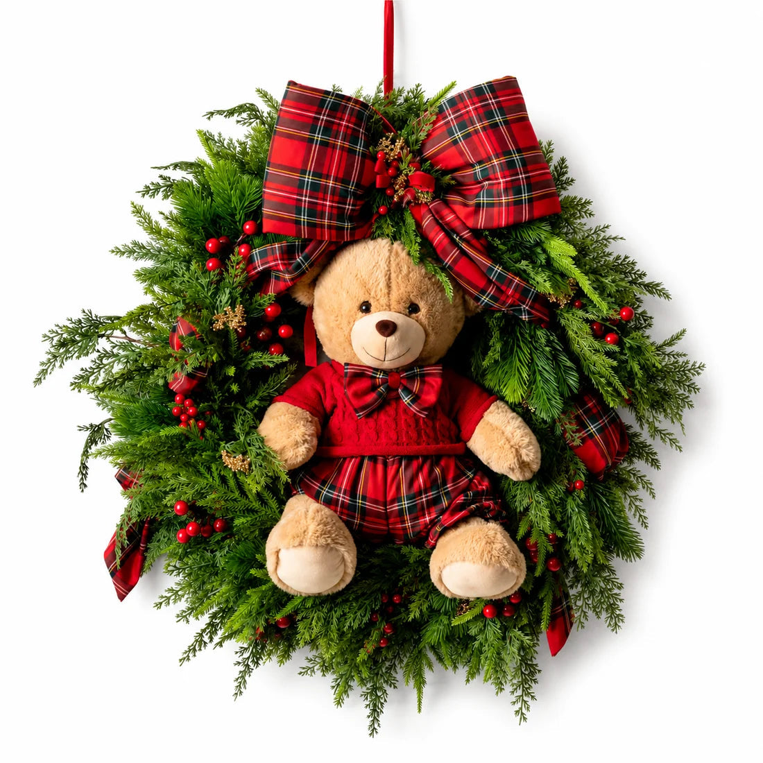 Ghirlanda fiocco Teddy Natalizia 80 cm rosso
