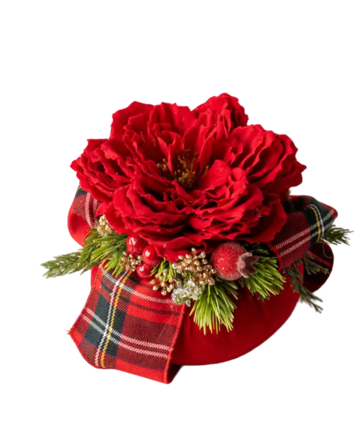 Pouf velluto peonia 11 cm rosso