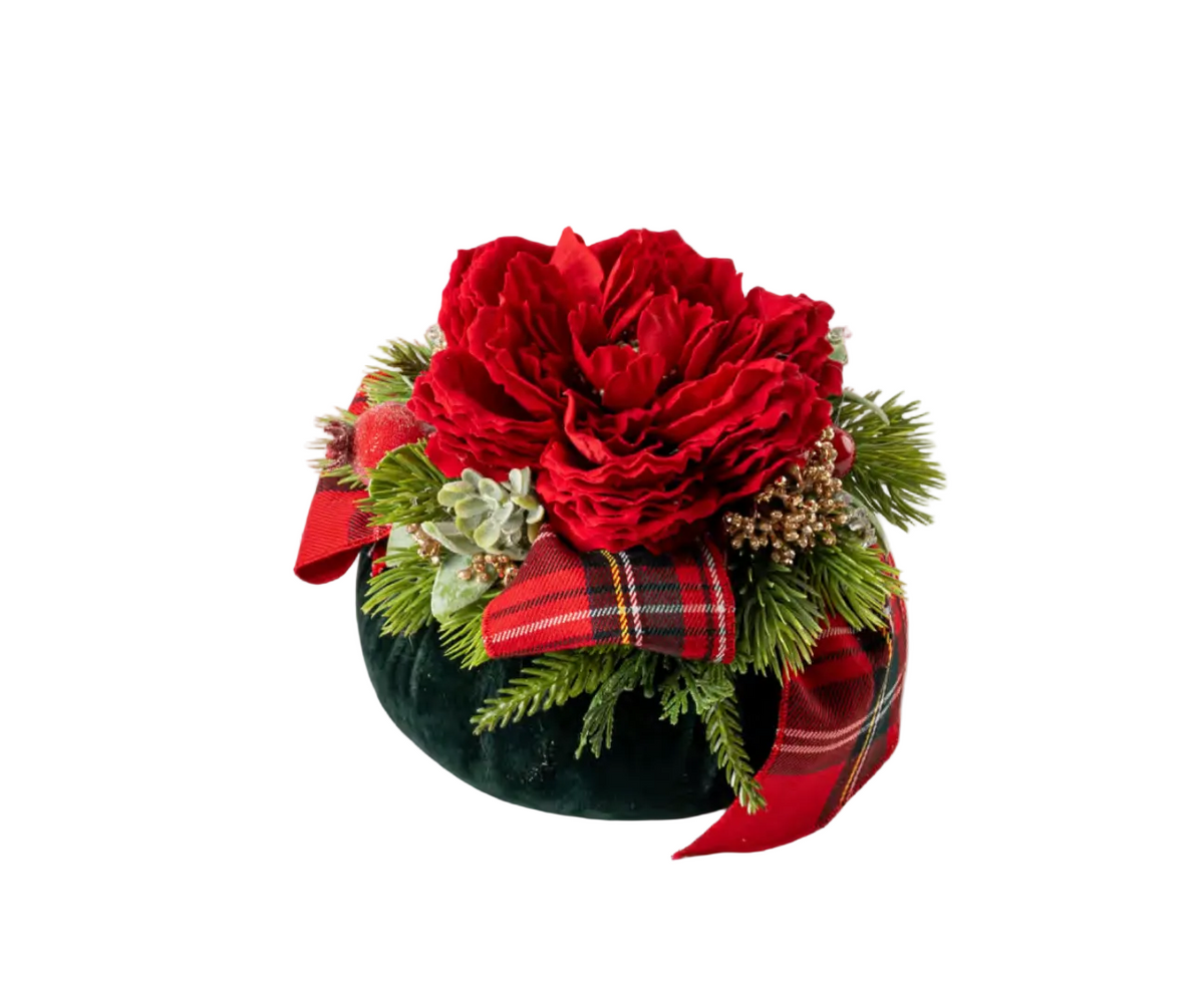 Pouf velluto peonia 11 cm verde