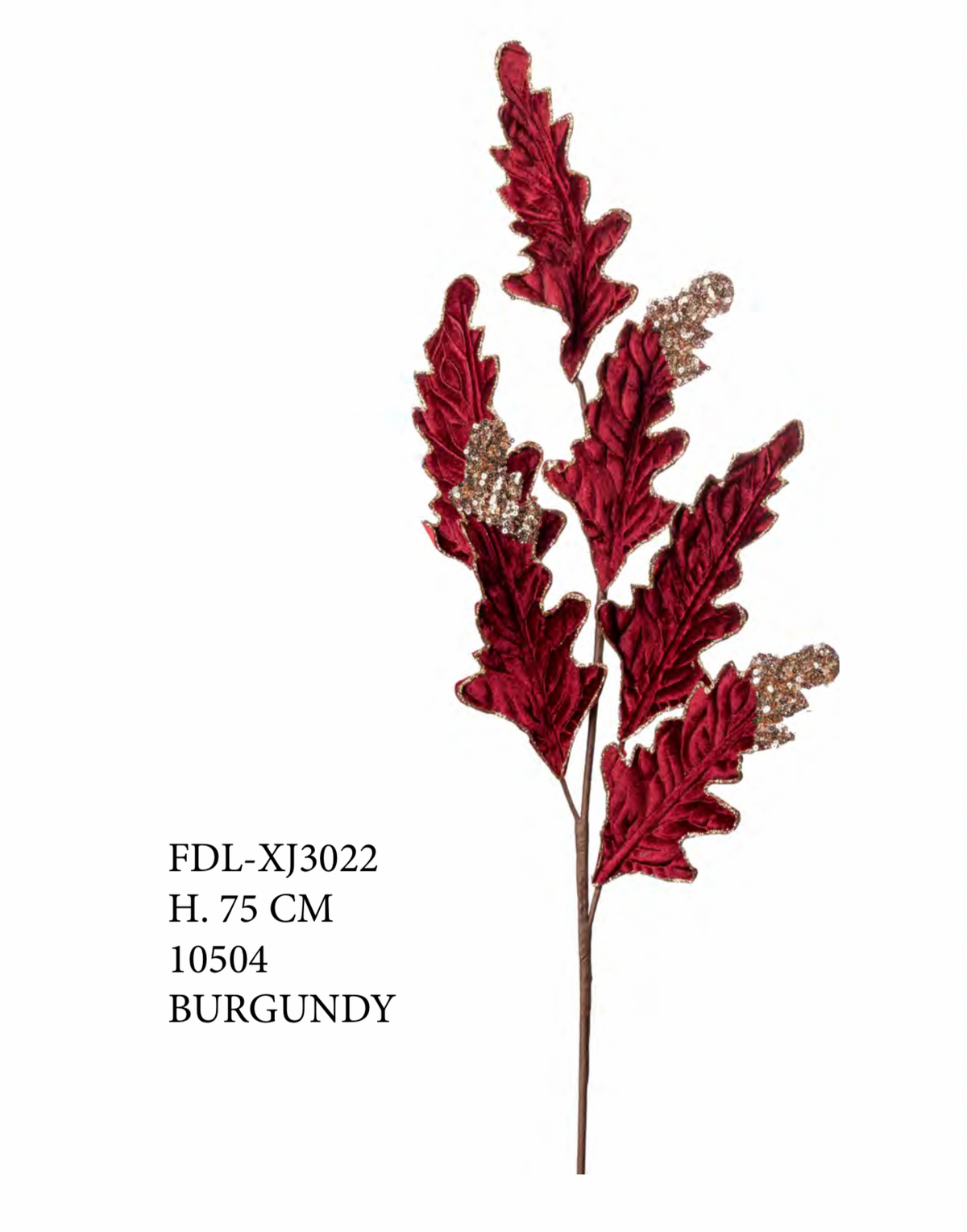 Flocked oak leaf spray burgundy 31.5