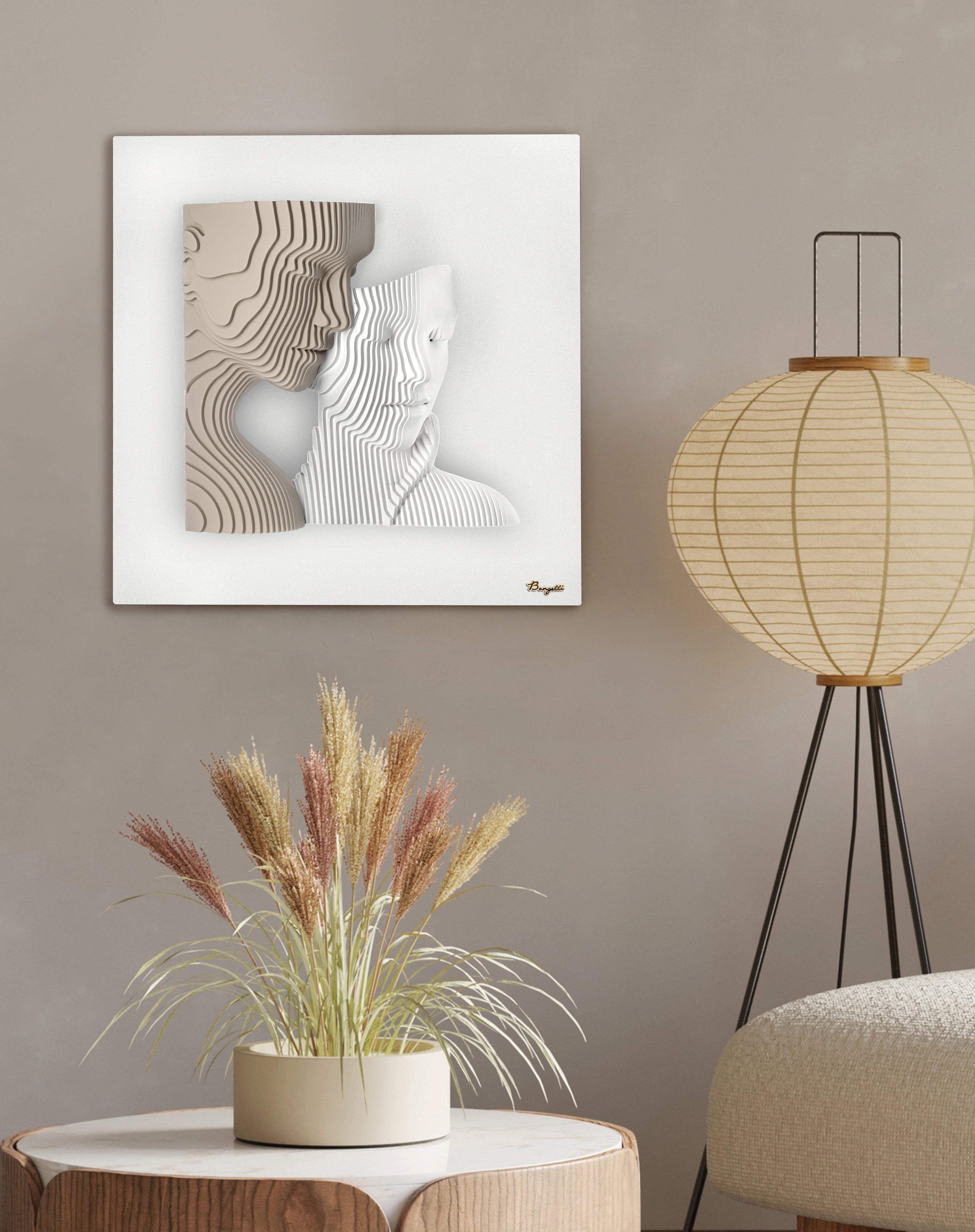 Pannello Visi Stiliz Nocciola 50X50 Visi Bianchi