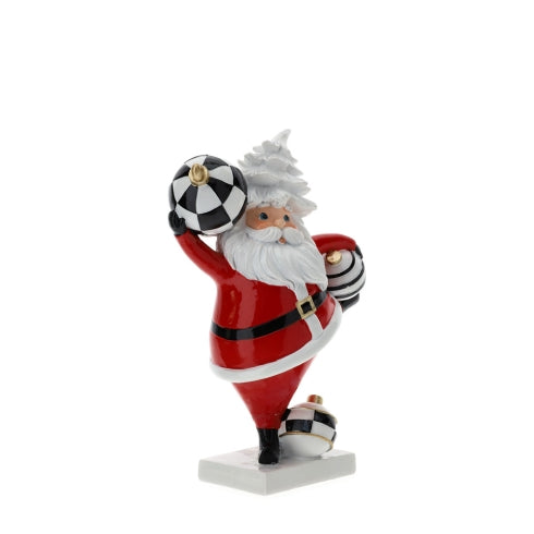 BABBO NATALE FANCY Rosso in Resina Con Sfere Bianco/Nero - 20cm
