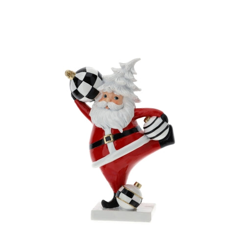 BABBO NATALE FANCY Rosso in Resina Con Sfere Bianco/Nero - 20cm