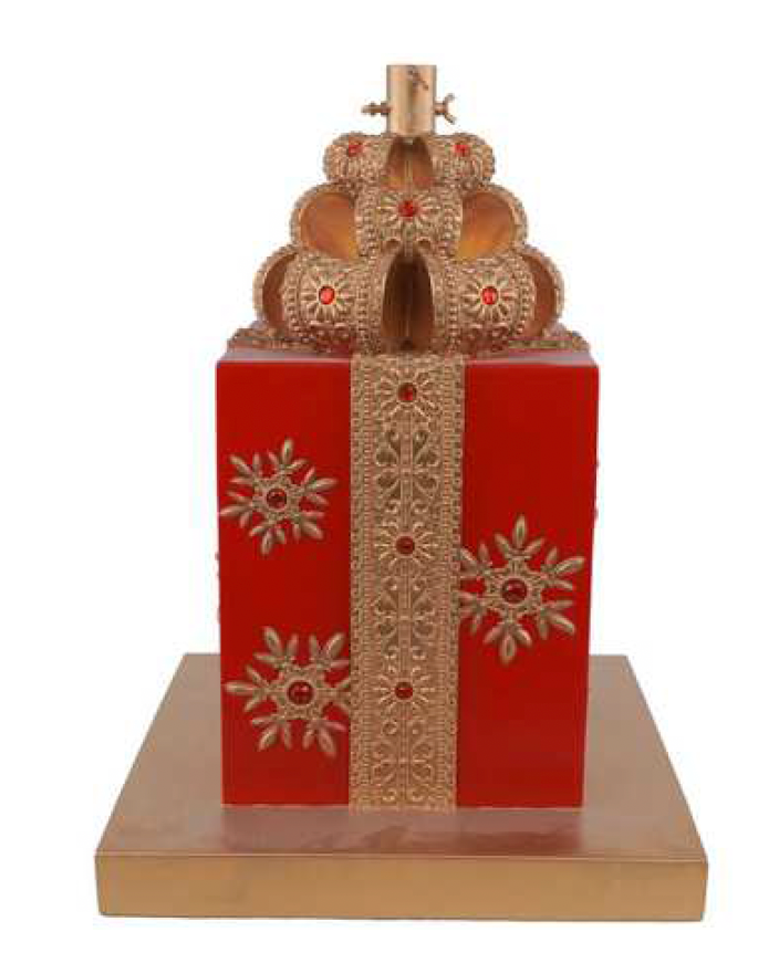 BASE ALBERO PACCO REGALO ROSSO E ORO 29,5*29,5*H.61CM