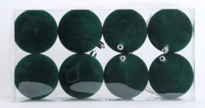 Fiori di Lena Confezione 8 sfere di natale effetto velluto D7  Verde