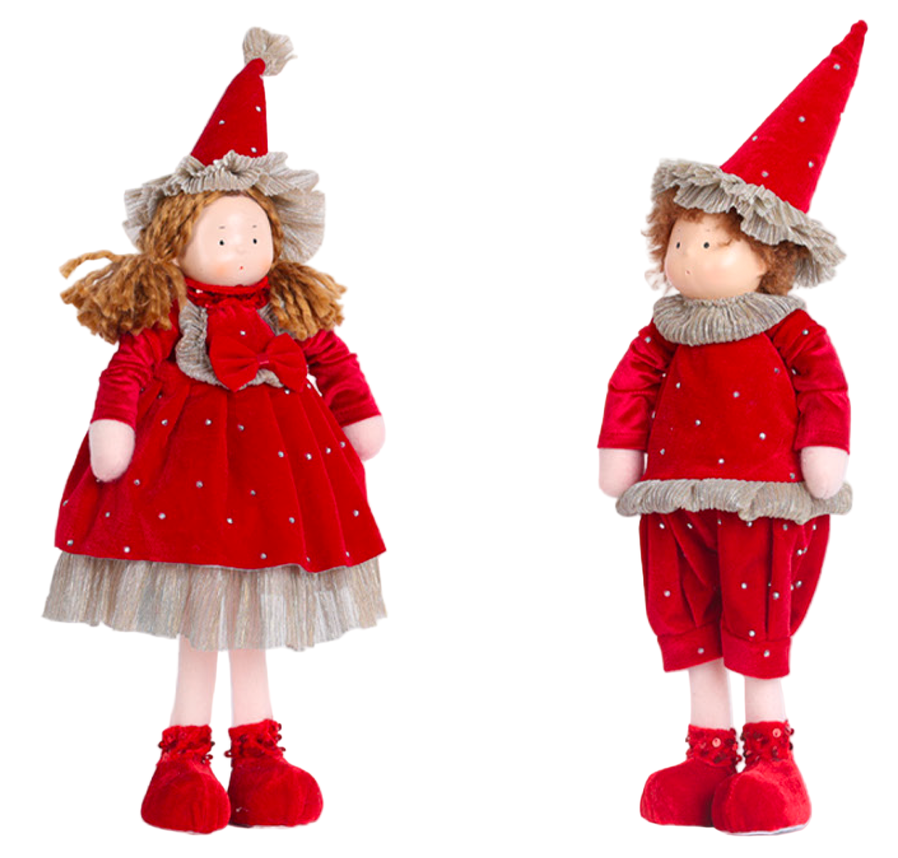 Coppia Gnomi rosso in piedi  Fiori di Lena
