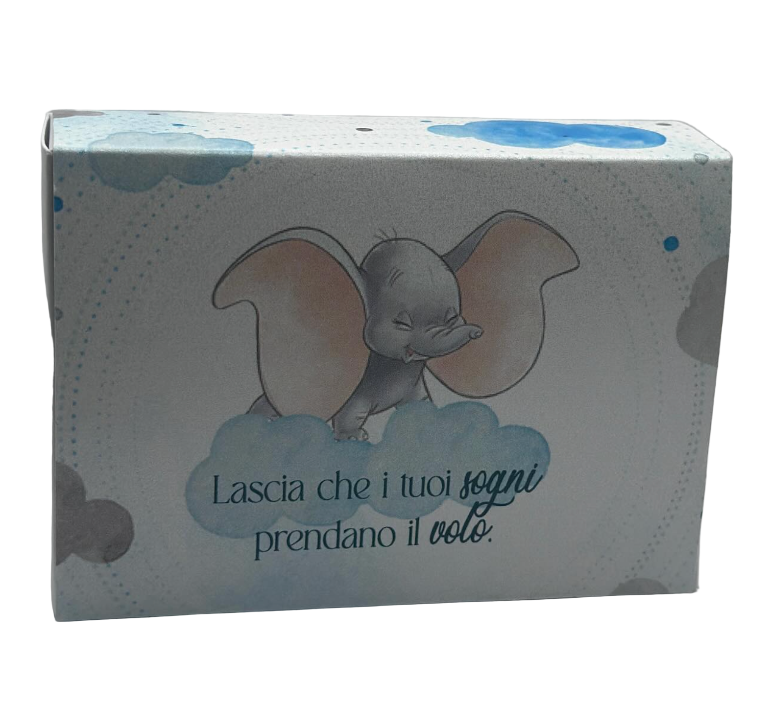 scatolina personalizzata con 7 confetti al cioccolato imbustati a caramella 10x6x2