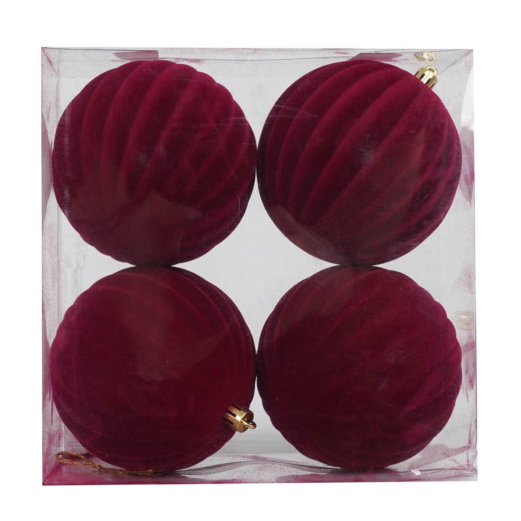 Palline di Natale in Velluto a Righe D. 10 cm confezione 4 pezzi