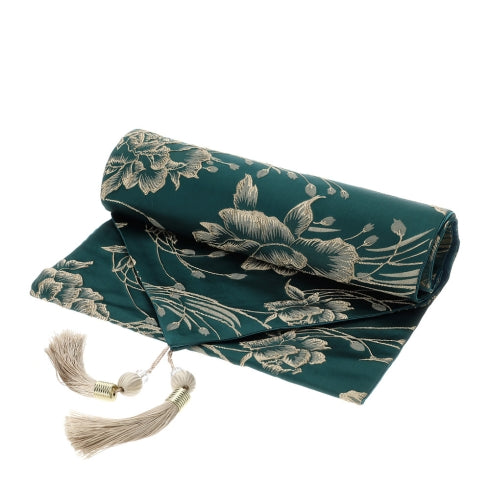 RUNNER JACQUARD VERDE RILIEVO FLOREALE ORO 33X180CM